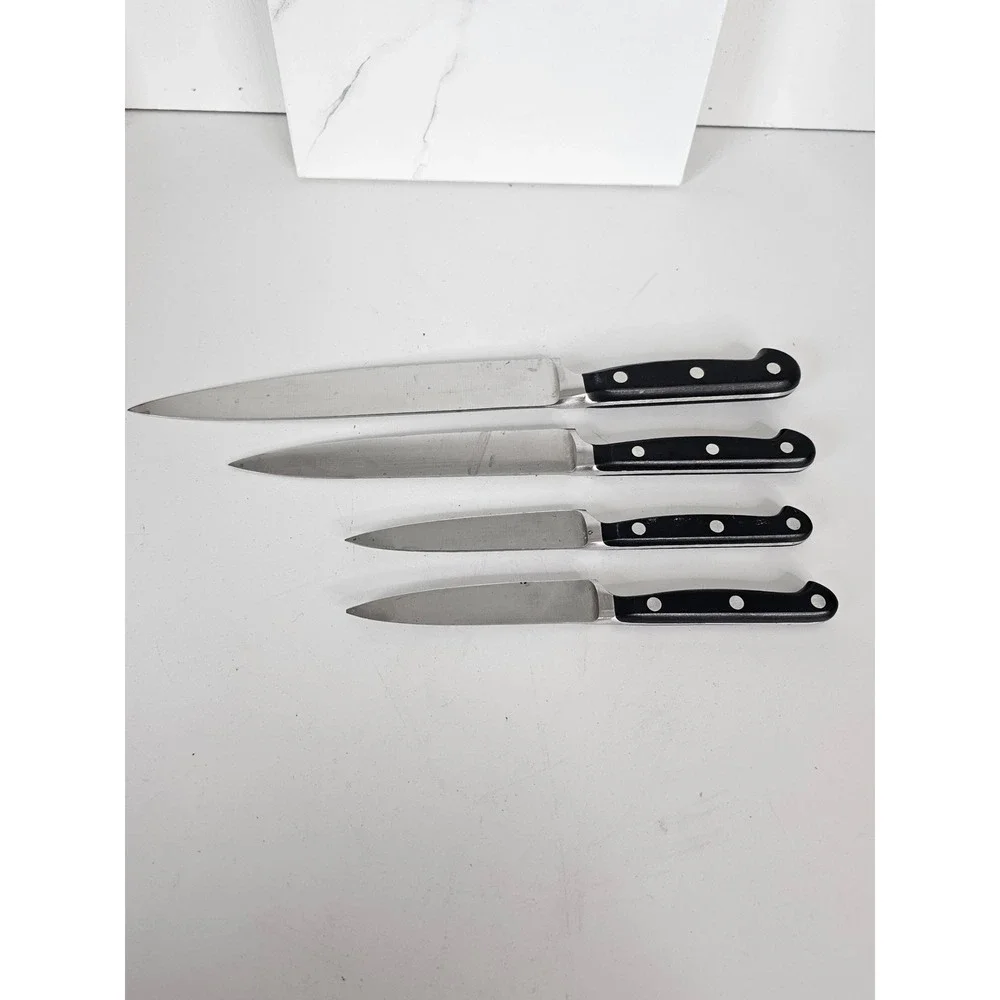 Tramontina Brazil High Carbon Stain Free‎ Steel Knife Set 4 Piece Black Handle